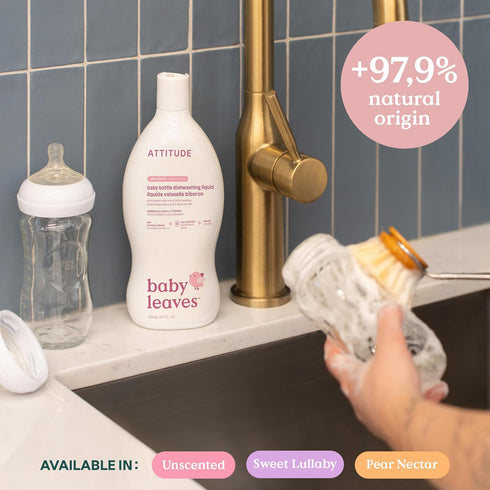 ATTITUDE Baby Dish Soap and Bottle Cleaner, EWG Verified, Vegan, Pear Nectar, 23.7 Fl Oz, No Added Dyes or Fragrances