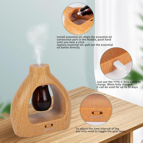 Waterless Essential Oil Diffuser Set, Cordless, 3 Timer Settings, Battery Operated for Bedroom, Yoga Studio, Bathroom,