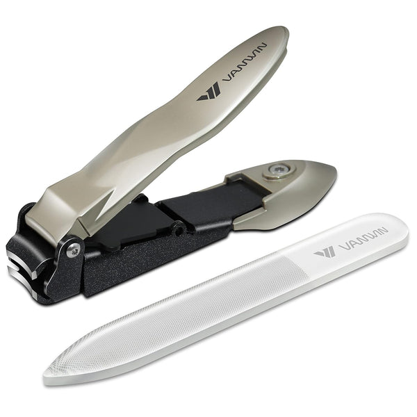 Nail Clippers with Catcher, No Splash Fingernail Toenail Clippers, Sharp Curved Blade & Glass Nail File for Men Women