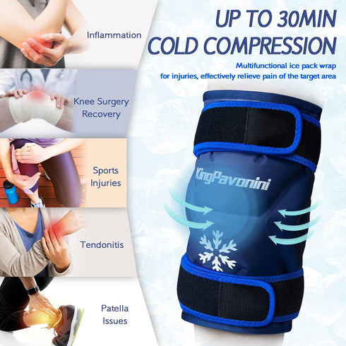 XXL Ice Pack Wrap for Knee After Surgery, Reusable Gel Large Ice Pack for Pain Relief, 1 Pack Blue