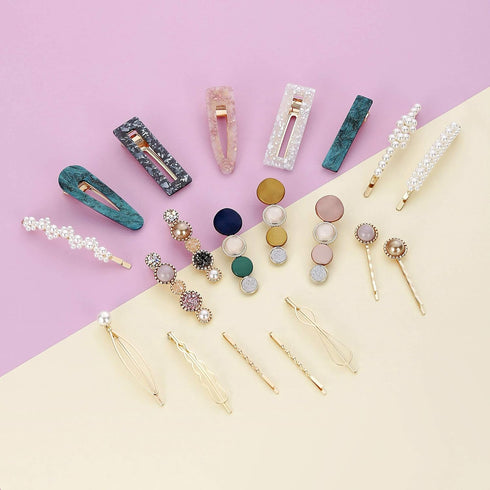 Mehayi 20 PCS Macaron Pearl Acrylic Resin Fashion Hair Clips Set, Cute Hair Barrettes Bobby Pins, Boho Fancy Hairpin