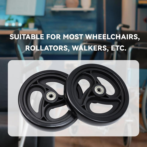MY MIRONEY 2PCS Black Wheel Replacement Glide Caps for Wheelchairs, Walkers, PVC Front Wheels with Mounting Screws