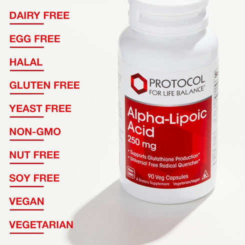 Protocol Alpha-Lipoic Acid Supplement - 250mg ALA with Grape Seed Extract & Bioperine - 90 Veg Capsules