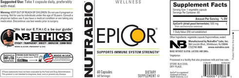 NutraBio Epicor Multi Vitamin | Prebiotic & Antioxidant Support | Independent Lab Tested - 500mg - 60 Vegetable Caps