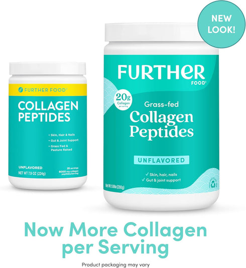 Further Food Unflavored Collagen Peptides Powder - 9.88 oz, Grass-Fed Protein for Gut Health, Hair & Skin