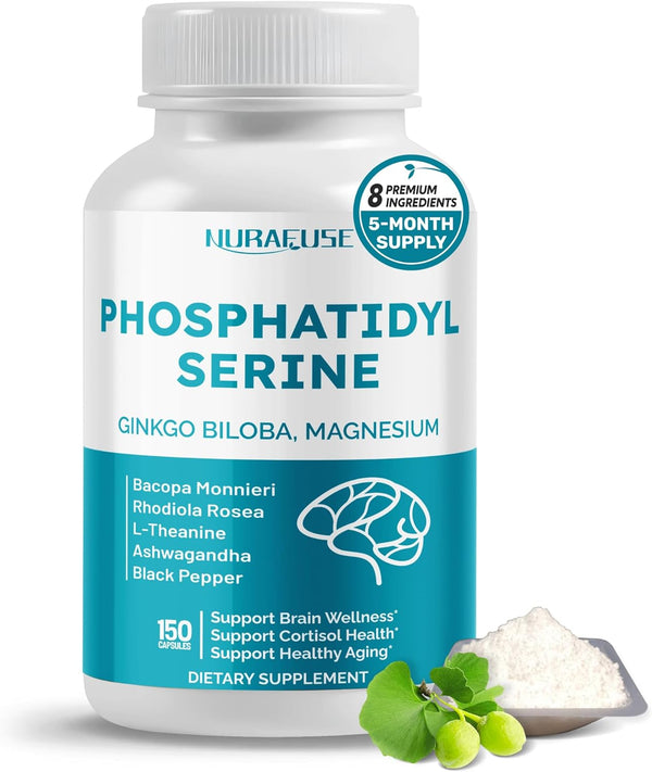 NURAFUSE High Potency Phosphatidylserine with Ginkgo Biloba, Magnesium, L-Theanine, Ashwagandha & Black Pepper