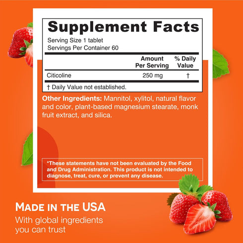 EZ Melts Dissolvable Citicoline Supplement, 250 mg, Sugar-Free, 2-Month Supply
