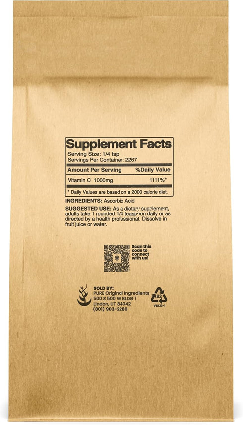 PURE ORIGINAL INGREDIENTS Vitamin C Powder, 5 lb Ascorbic Acid, Non-GMO Dietary Supplement
