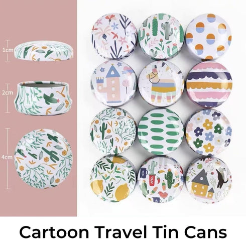 Rarapop 12 Pack Mini Round Reusable Candle Tin Jars with Lids, 20ml Cartoon Travel Empty Container for Lip Balm, Salve,