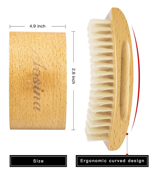 Wave Brush Aosina Men's Curved Military Hair and Beard Brush - 100% White Boar Bristles