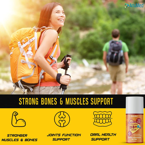ANUMED Vitamin D3 with K2 10,000 IU Cream + Magnesium + Hyaluronic Acid + Vitamin E - Promotes Stronger Bones, Travel