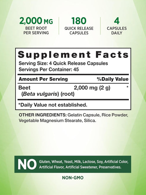 Nature's Truth Beet Root Capsules | 2,000mg | 180 Count | Non-GMO and Gluten Free Supplement