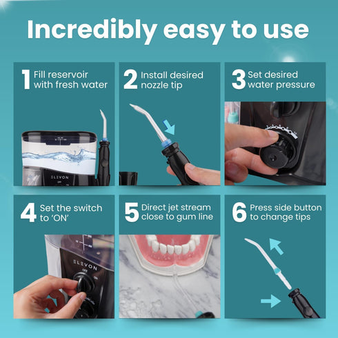 Premium Water Flosser with 10 Pressure Settings, XL 1L Tank, Carry Case, Ultrasonic Plaque Removal, 9 Special Nozzles