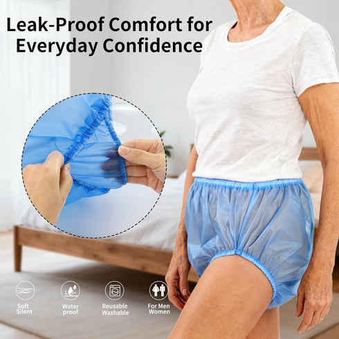 Unisex Washable Adult Diaper Cover, Rubber Plastic Pants Waterproof Reusable, Advanced Anti-Leak Side Protection