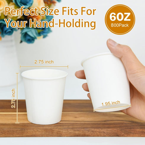 Vumdua 800 6 oz Pcs Disposable Paper Coffee Cups, Hot Cold Beverage Drinking Cup for Coffee, Tea, Juice, Espresso