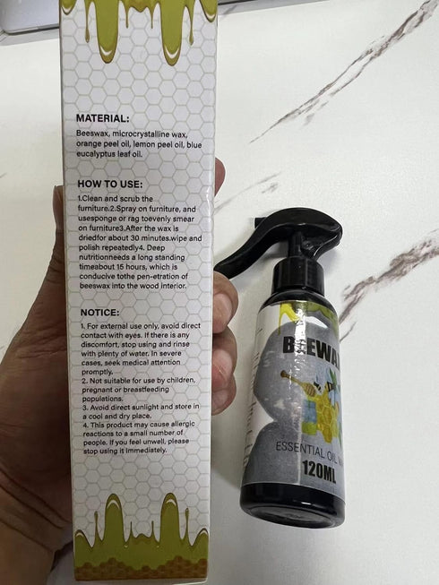 Natural Beeswax Spray, Multipurpose Furniture Polish and Wood Floor Cleaner, 2pc x 120ML