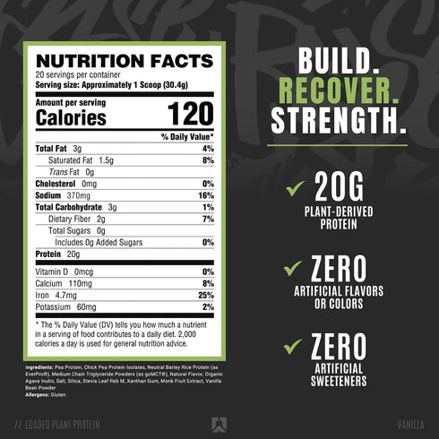 RYSE Naturals Series Loaded Plant Protein - 20g Protein from Pea, Chickpea, & Barley Rice - 20 Servings (Vanilla), Zero