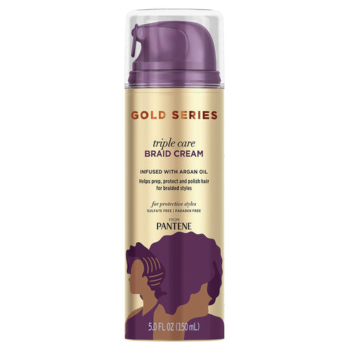 Pantene Gold Series Triple Care Braid Cream, Infused with Argan Oil for Curly and Coily Hair, 5 Fl Oz