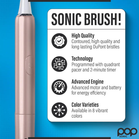 Pop Sonic Go Plus Travel Electric Toothbrush (Rose Gold) | 2 Speeds with 18000-24000 Vibrations Per Minute, Ultimate Set