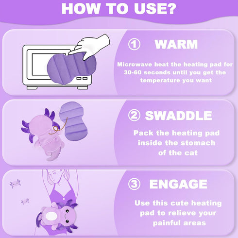 Microwavable Heating Pads for Cramps, Cute Stuffed Animals Moist Heat Pad for Menstrual Relief (Purple Axolotl)