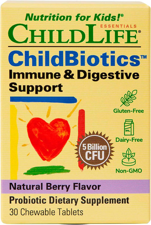CHILDLIFE ESSENTIALS ChildBiotics - 30 Tablets, Kids Probiotic for Immune & Digestive Support, Natural Berry Flavor
