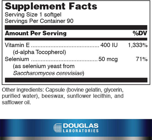 Selenium + Vitamin E | 400 I.U. Natural Vitamin E and 50 mcg. Selenium Douglas Laboratories | 90 Softgels
