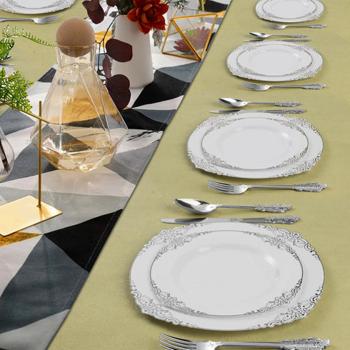 150PCS Silver Plastic Silverware Set for 50 Guests, Heavy Duty Disposable Utensils, Perfect for Wedding or Party