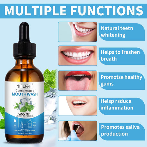 Odor Reduction Mint Concentrated Mouthwash, Travel Size with Spearmint Oil and Tea Tree Oil for Fresh Breath