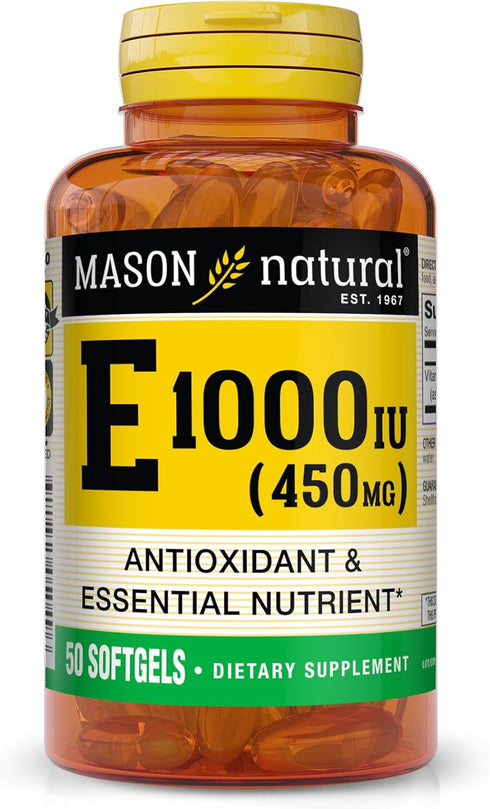 MASON NATURAL Vitamin E 450 mg (1,000 IU) - Antioxidant Supplement for Immune System and Skin, 50 Softgels