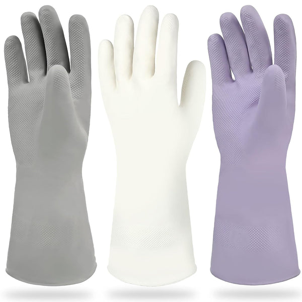 Cleanbear Rubber Gloves, Reusable Household Latex-Free Gloves for Dish Washing and Cleaning, 3 Pairs