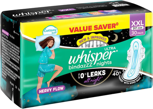 WHISPER 30 Ultra Overnight Sanitary Pads with Wings - Pieces (XL Plus)