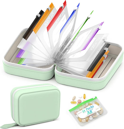 Toollygozz A8 Waterproof Pill Pouch Set, Large Weekly Pill Organizer with 14 Color-Coded