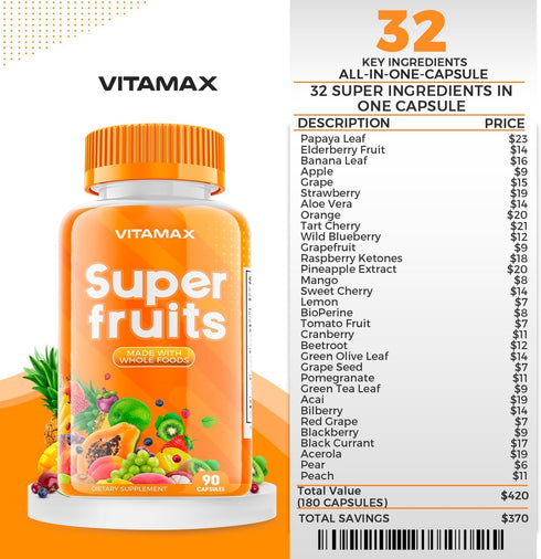 Vitamax Super Fruit and Vegetable Supplements – Organic Whole Superfood Vitamins & Minerals – 90 Veggie & 90 Fruit