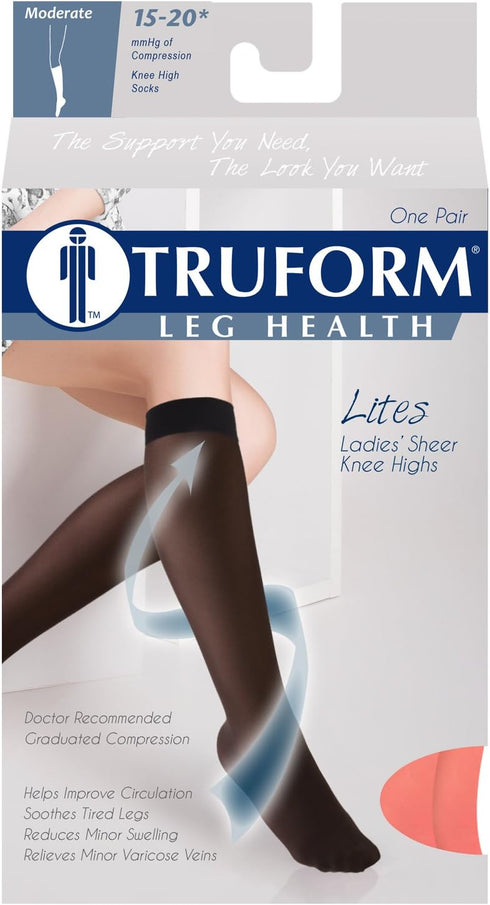 Truform Sheer Compression Stockings, 15-20 mmHg, Women's Knee High, Pink, X-Large