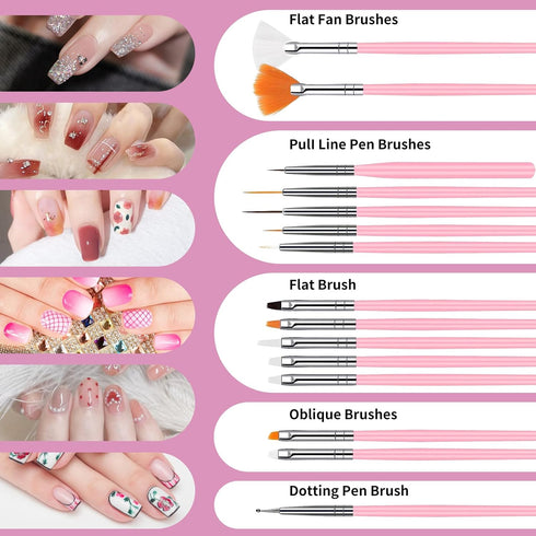 Nail Art Brushes Set, 15Pcs Nail Design Brushes Kit for Home Manicure, Small Detail Brushes for Fine Nail Art DIY