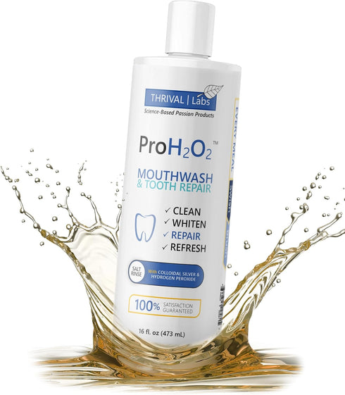 ProH2O2 Natural Mouthwash and Salt Swish by Thrival Labs - 16 Fluid Ounces with Press Top Dispensing