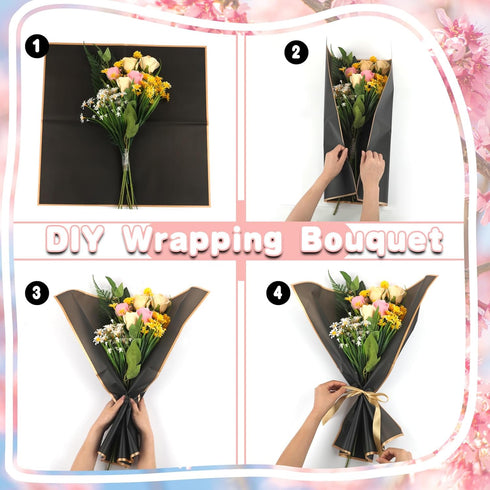 COIDEA 20 Sheets Waterproof Flower Wrapping Paper, Gold Edge Korean Florist Supplies for DIY