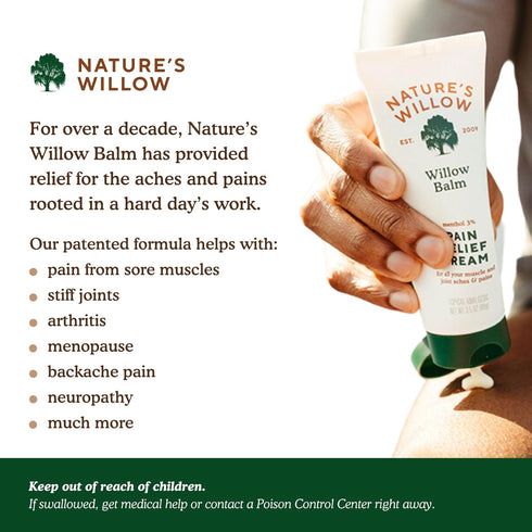 Nature's Willow Fast-Acting Willow Balm, Natural Pain Relief Cream for Sore Muscles & Joint Pain, 3-Pack