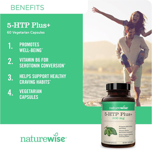 NatureWise 5-HTP 200mg | Vegan Supplement from Griffonia Seeds with Vitamin B6 | 30 Count