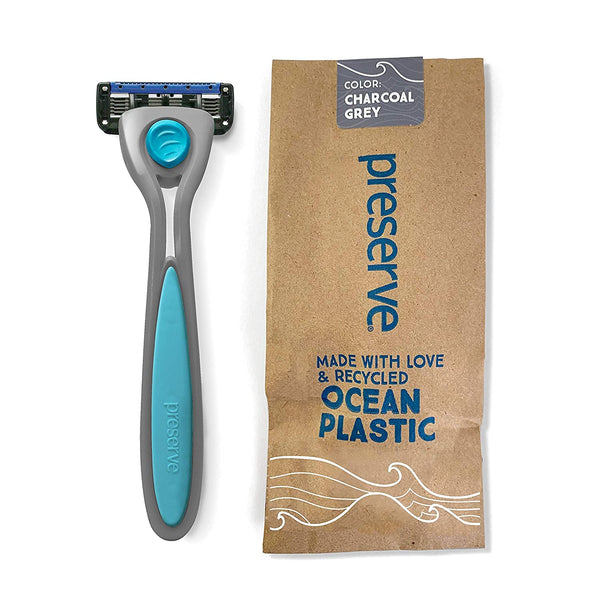 Preserve POPi Shave 5 Razor System Made with Recycled Ocean Plastic, 5-blade Cartridge in Charcoal Grey