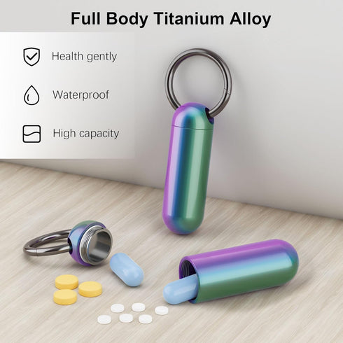 Small Pill Case Keychain Portable Pill Container Waterproof Titanium Pocket Pill Organizer, Tiny Pill Holder Bottle for Travel