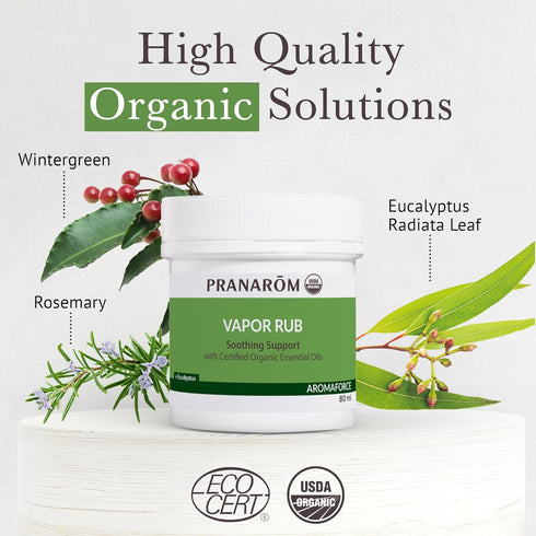 Pranarom USDA Certified Organic Vapor Rub 80ml - Eucalyptus, Rosemary, & Thyme for Congestion Relief