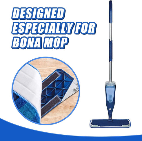 4 Pieces Microfiber Cleaning Pads Compatible with Bona Mop: Reusable 18 Inch Mop Replacement Pads for Floor Cleaning