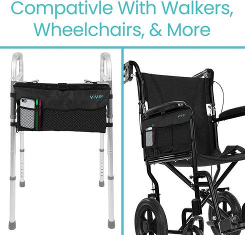 Vive Walker Bag - Accessories Wheelchair Basket Pouch (Water Resistant) - Seniors Caddy Accessory Attachment