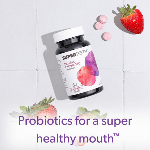 SuperTeeth Chewable Dental Probiotic for Kids & Adults, 60 Strawberry Flavored Tablets, Supports Oral Health