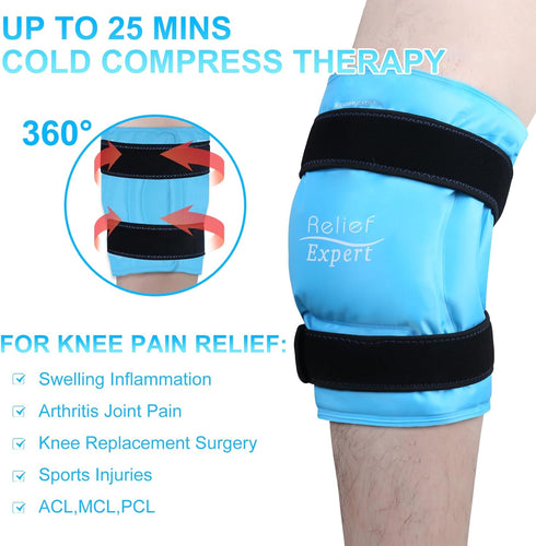 Relief Expert 20" XXXL Knee Ice Pack Wrap, Reusable Gel Ice Pack for Knee Injuries, Cold Compression Wrap After Surgery