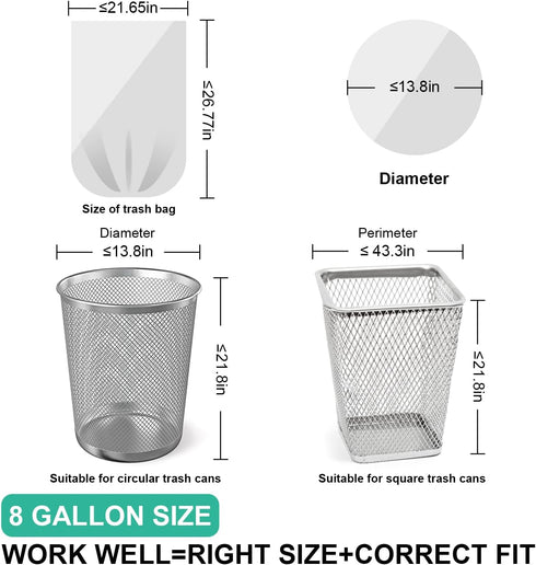 120 Count Unscented 8 Gallon Thick Clear Trash Bags, 30 Liter Strong Plastic Wastebasket Can Liners
