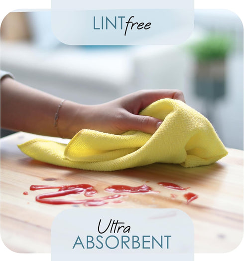 Hearth & Harbor Microfiber Cleaning Cloth, 12 Pack Washcloths, Yellow Reusable Microfiber Towels, Lint Free Cloths