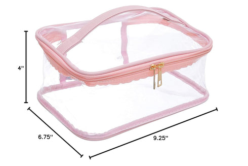 Large Clear Cosmetic Bag for Women, See-Through Makeup Pouch for Travel or Home, Transparent PVC Organizer (Blush)