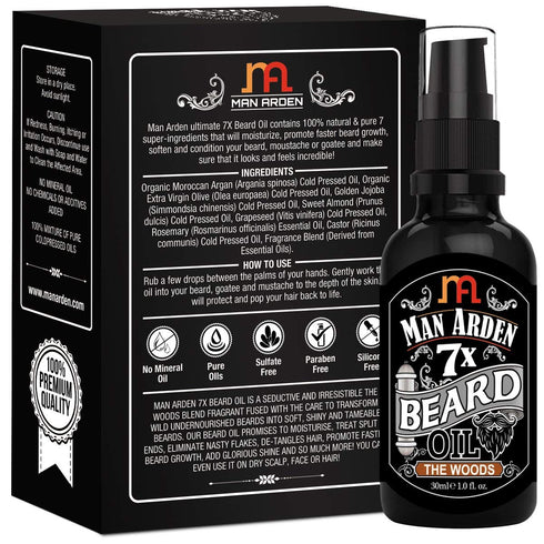 Man Arden 7X Beard Oil (The Woods), 7 Premium Oils Blend for Beard Growth & Nourishment, 30ml